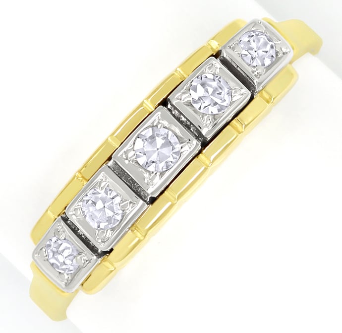 Foto 2 - Diamantring Halbmemoryring mit 5 Diamanten Bicolor Gold, S1555